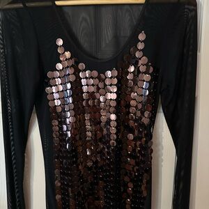 Karen Kane Black Sheer Sequin Long-Sleeve Top
